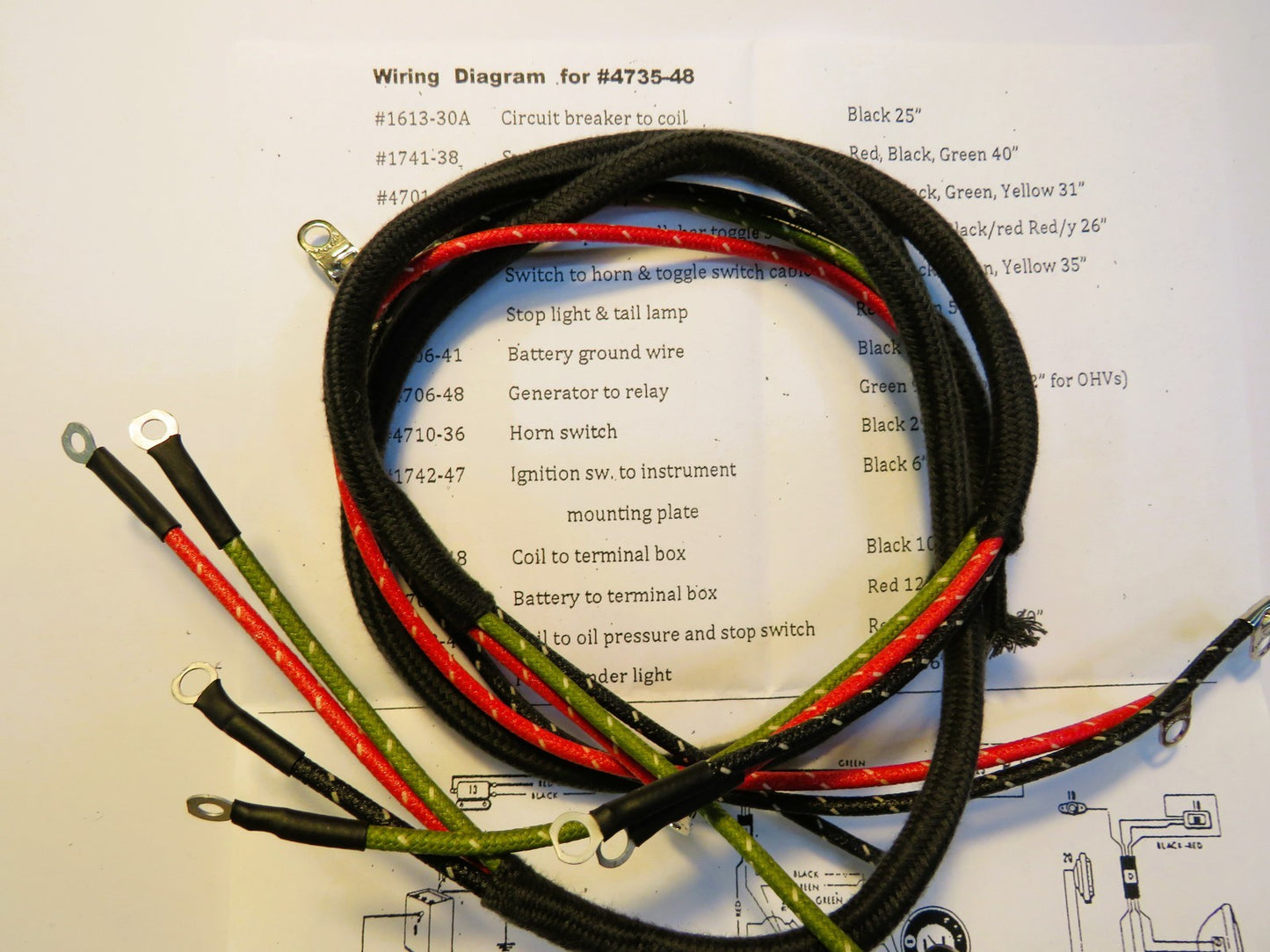 Harley Davidson 1948 EL FL UL WL Complete Wiring Harness Kit